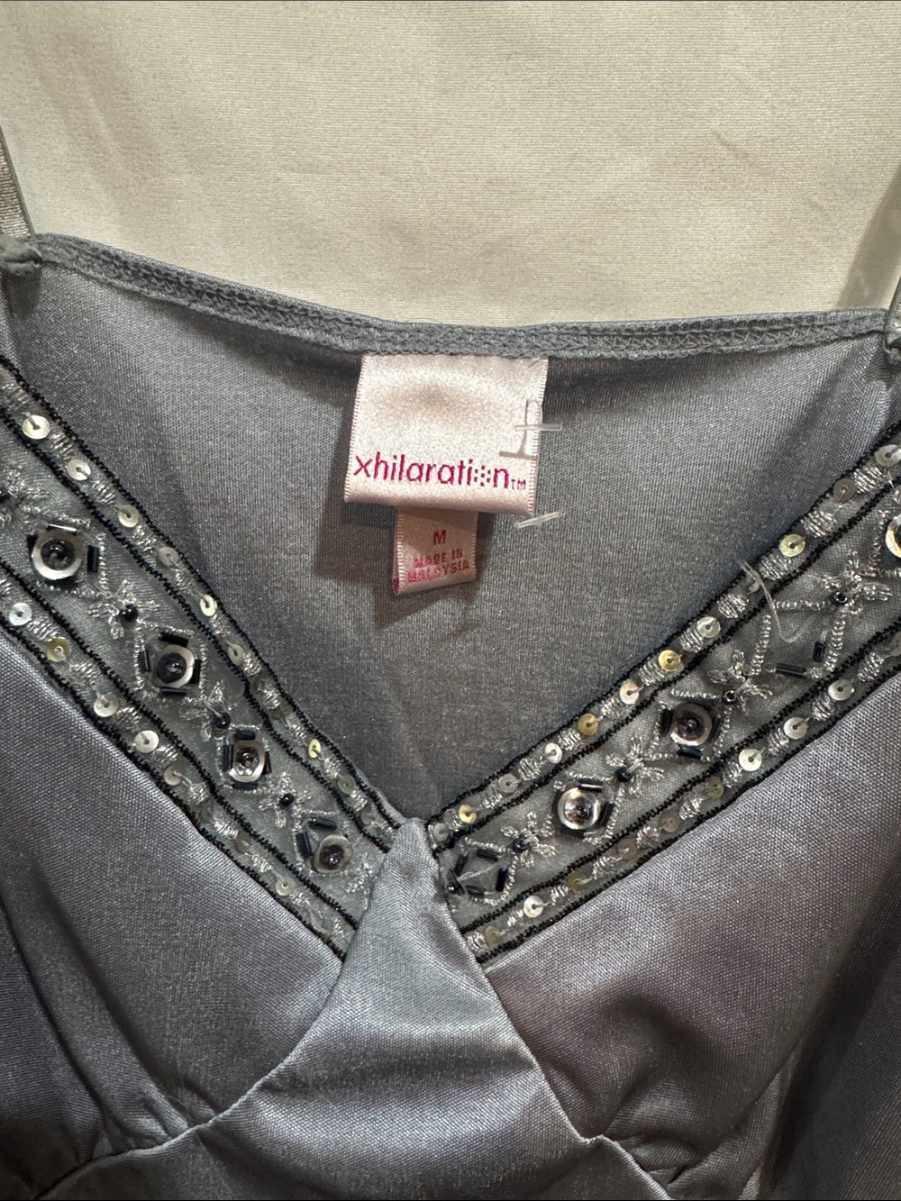 Xhilaration Silver Gray Satin Beaded Cami Top - Picture 3 of 3